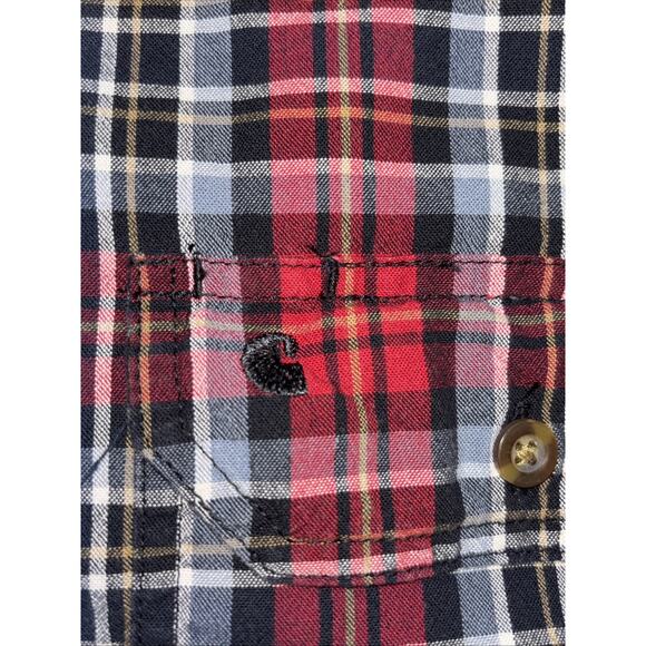 Carhartt Shirt Mens Sz Large Red & Black Plaid Long Sleeve Button Down Cotton - Picture 7 of 8